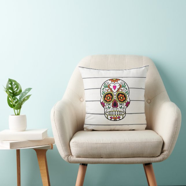 Coussin Jour de la mort crâne de sucre classique Halloween (Chaise)
