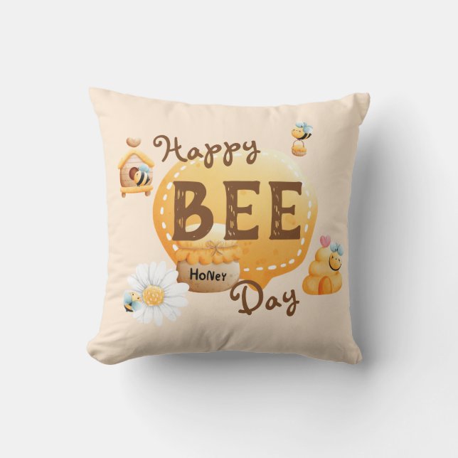 Coussin Jour de l'Abeille joyeux (Recto)