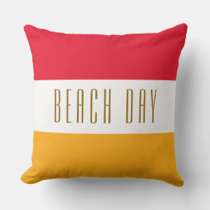 Coussin JOUR DE PLAGE Rouge clair Jaune Orange Blancs