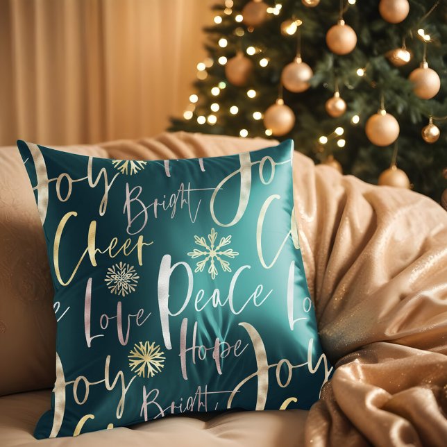 Coussin Jour férié Shinny Script typographique Noël (Holiday Cheer Shinny Script Typographic Christmas Throw Pillow)