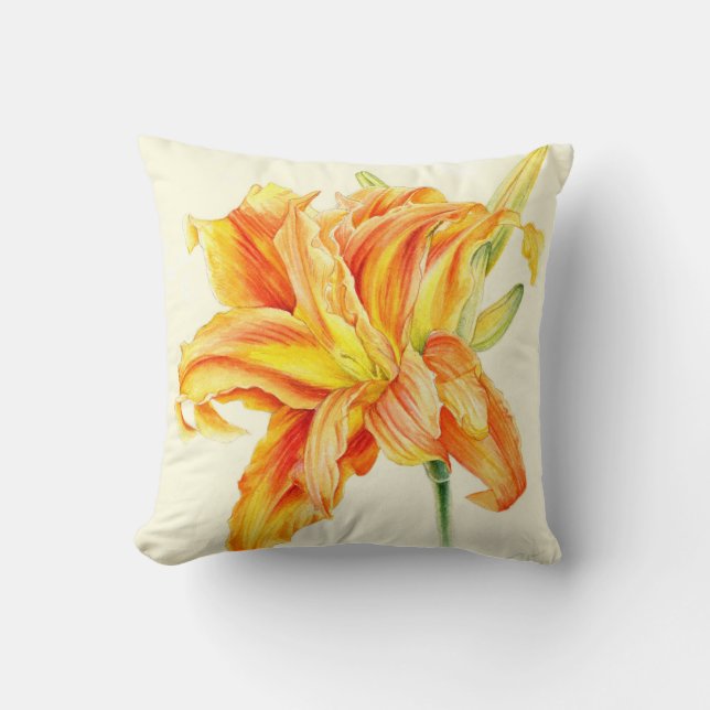 Coussin Jour Lily jaune orangé pilon (Recto)