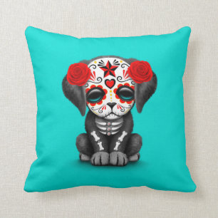 Coussin Jour rouge mignon du bleu mort de chiot