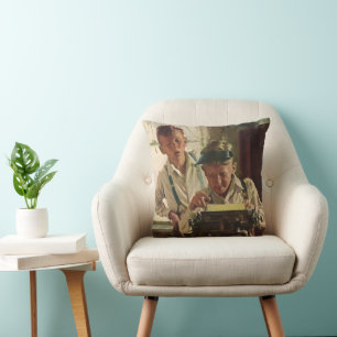 Coussin Journalistes de journaux anciens, machine à écrire