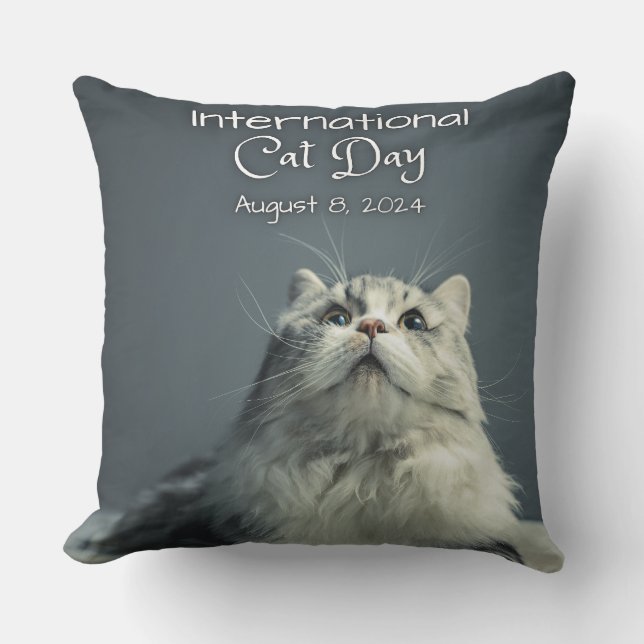 Coussin Journée internationale du chat, Gris (Recto)