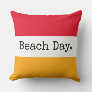 Coussin JOURNÉE PLAGE Fun Rouge clair Jaune Blancs