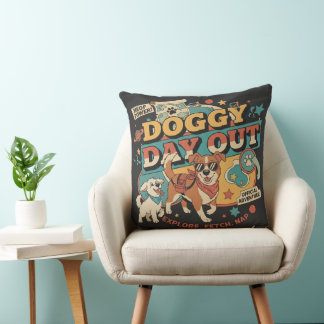 Coussin Journée Rétro avec le Toutou - Esthétique Vintage