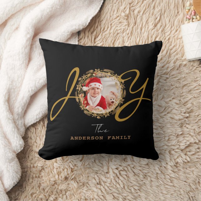 Coussin Joy Christmas Gold Photo Black (Couverture)