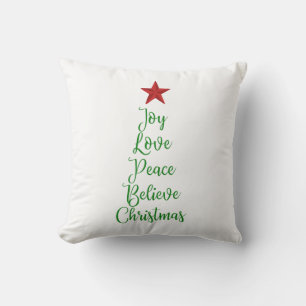 Coussin Joy Love Paix Croyez l'arbre de Noël avec le rouge