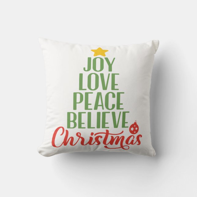 Coussin Joy Love Paix Croyez Noël Jeu d'oreiller (Recto)