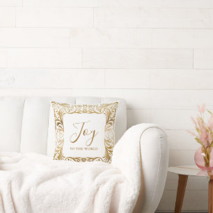 Coussin Joy Monogram Moderne Élégant Noël doré
