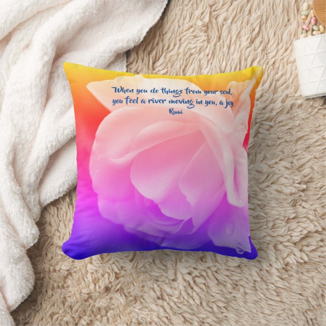 Coussin Joy Of The Soul Rose Inspirational Rumi Quote  (Couverture)