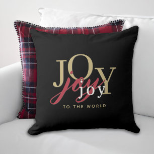 Coussin Joy to the World Festive Typographie Noir