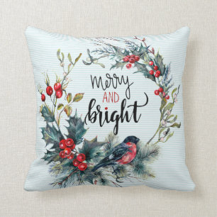 Coussin Joyeuse et brillante typographie Noël Holly Breath