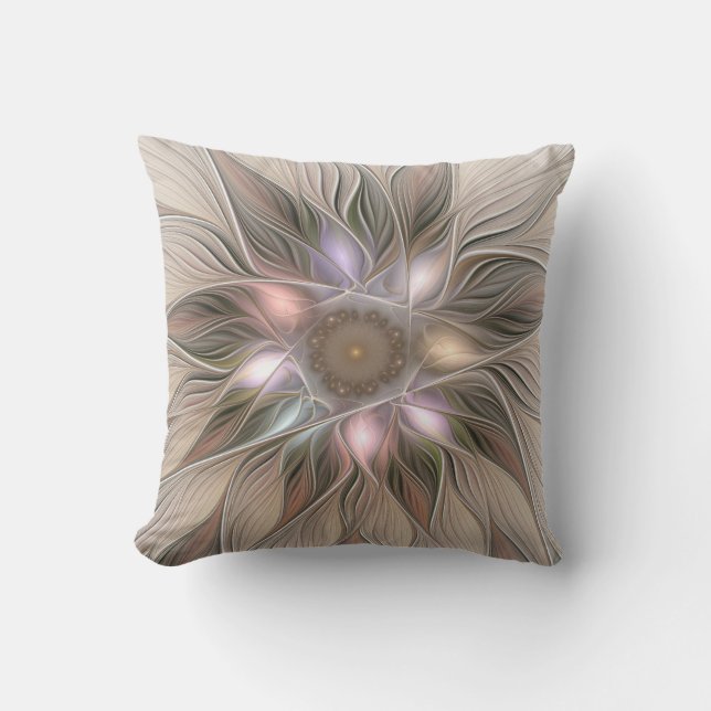 Coussin Joyeuse Fleur Abstrait Beige Brown Floral Fractal (Recto)