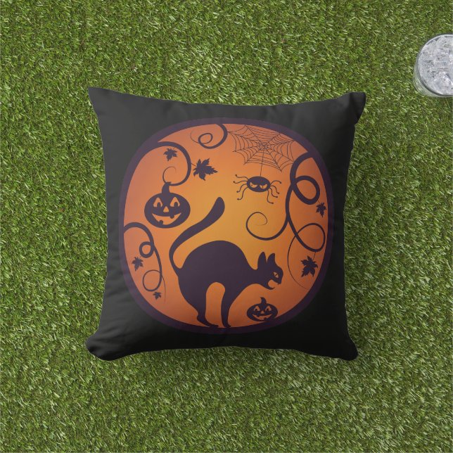 Coussin Joyeuse lanterne d'Halloween araignées et chauves- (Herbe)