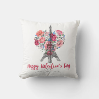 Coussin Joyeuse Saint Valentin|Tour Eiffel|Coeur des fleur