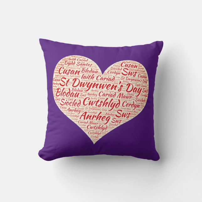 Coussin Joyeuse St Dwynwens Day - Heart Word Cloud (Recto)