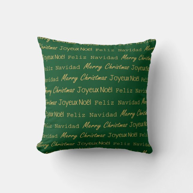 Coussin Joyeuse typographie de Noël Noel Navidad Gold Gree (Recto)