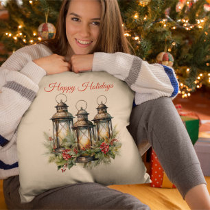 Coussin Joyeuses fêtes Lanternes d'hiver