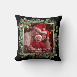 Coussin Joyeuses Fêtes Photo Verdure Carré