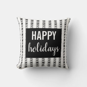 Coussin Joyeuses Fêtes Rayé Noir et Blanc Vintage