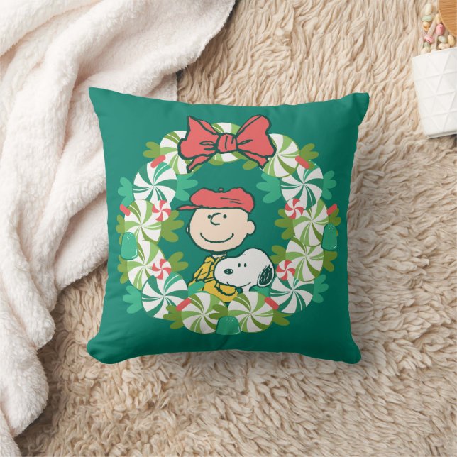 Coussin Joyeuses fêtes | Wreath de bonbon de menthe poivré (Couverture)