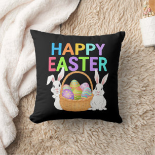 Coussin Joyeuses Pâques 2025  Œufs Lapin Mignon