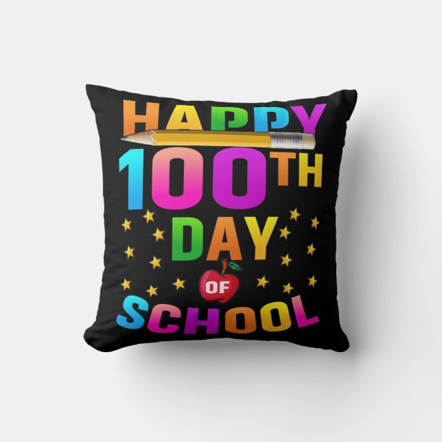 Coussin Joyeux 100e jour d'école pour enseignants et étudi (Recto)