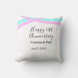 Coussin Joyeux 10ème anniversaire de mariage simple nom mi