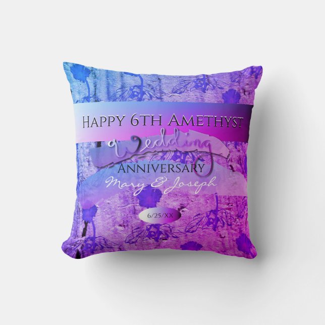 Coussin "Joyeux 6ème anniversaire du Mariage d'Améthyste" (Recto)