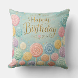 Coussin Joyeux Anniversaire Aquarelle Fantaisiste Sucettes