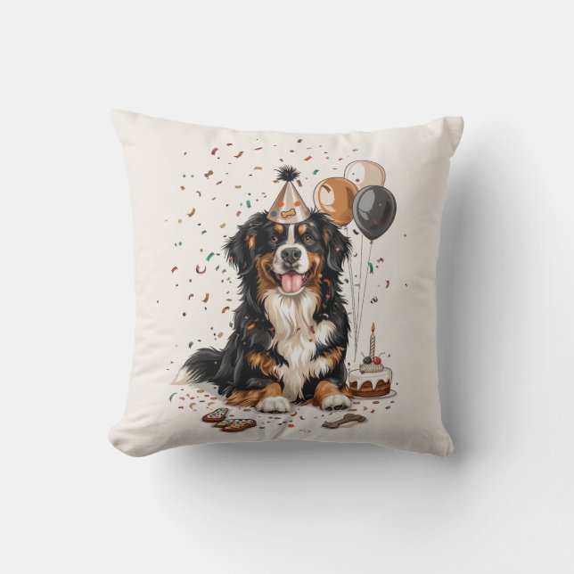 Coussin Joyeux anniversaire Bernese Mountain Dog (Recto)