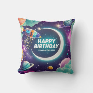 Coussin Joyeux anniversaire croissant de lune, étoiles thè