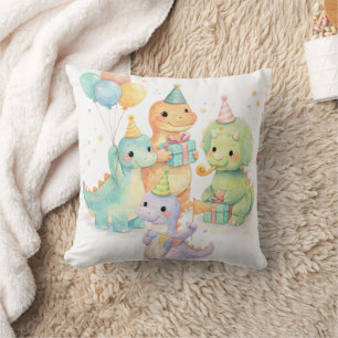 Coussin Joyeux Anniversaire Dinosaures Aquarelle Pastel