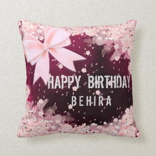 Coussin Joyeux anniversaire fleur cadeau unique et arc
