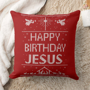 Coussin Joyeux anniversaire Jésus Noël Nativité chrétienne