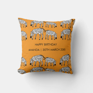 Coussin Joyeux anniversaire, Orange, Motif zèbre kenyan