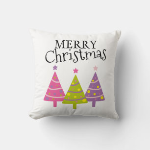 Coussin Joyeux arbres de Noël mignon rose violet vert