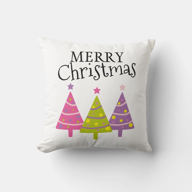 Coussin Joyeux arbres de Noël mignon rose violet vert (Recto)