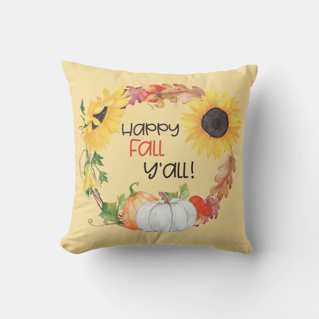 Coussin Joyeux automne Y'all Sunflower Citrouille Wreath (Recto)