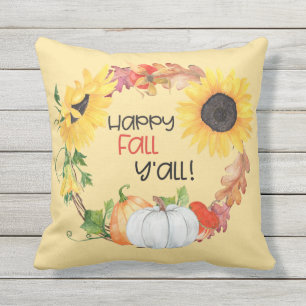 Coussin Joyeux automne Y'all Sunflower Citrouille Wreath