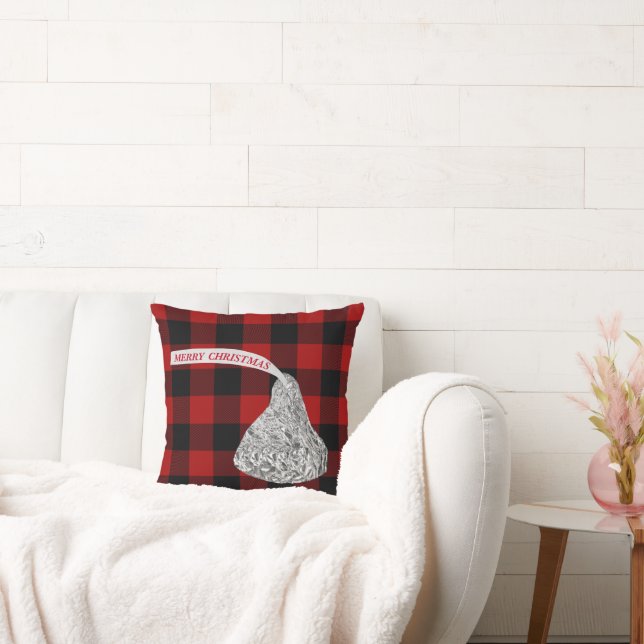 Coussin Joyeux bonbons de Noël Kiss sur Plaid (Canapé)