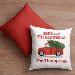 Coussin Joyeux Camion Rouge Noël Personnalisé