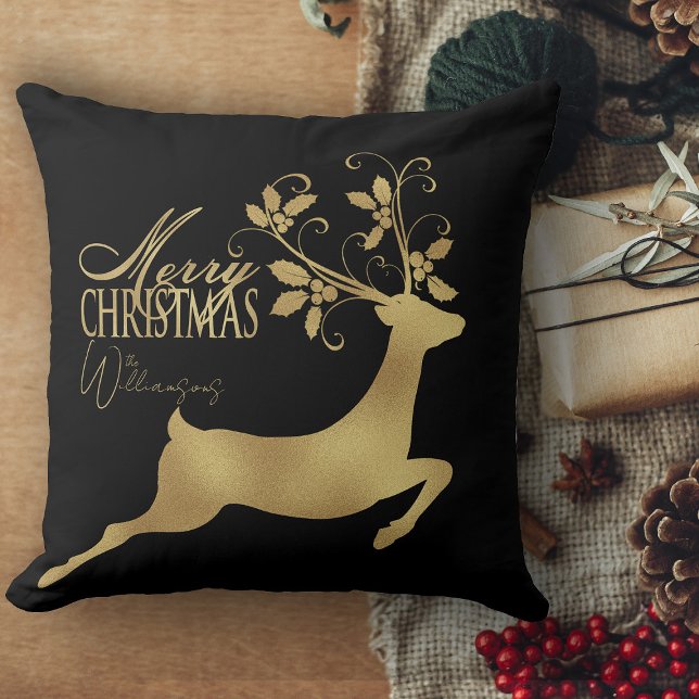 Coussin Joyeux canapé de Noël rouge et or (Cristmas pillows, retro Christmas personalized throw pillows holiday decor for living room)