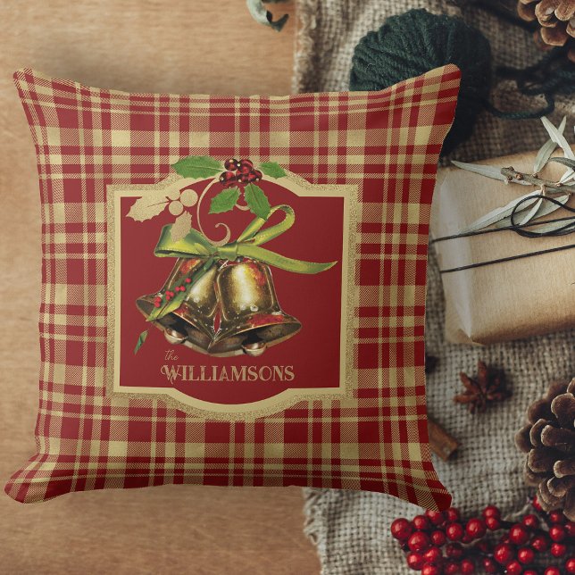 Coussin Joyeux canapé de Noël rouge et or (Christmas pillows, Personalized Christmas throw pillows for holiday decor)
