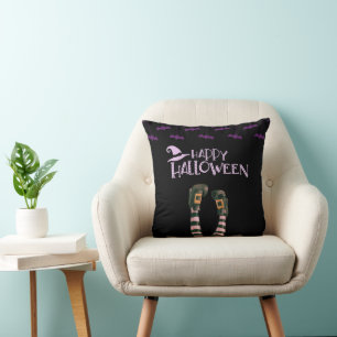 Coussin Joyeux Chaussettes de chauve-souris Halloween Blac