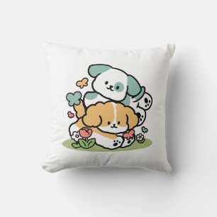 Coussin Joyeux Chiots Arrivés En Mai - Kawaii Dog Art