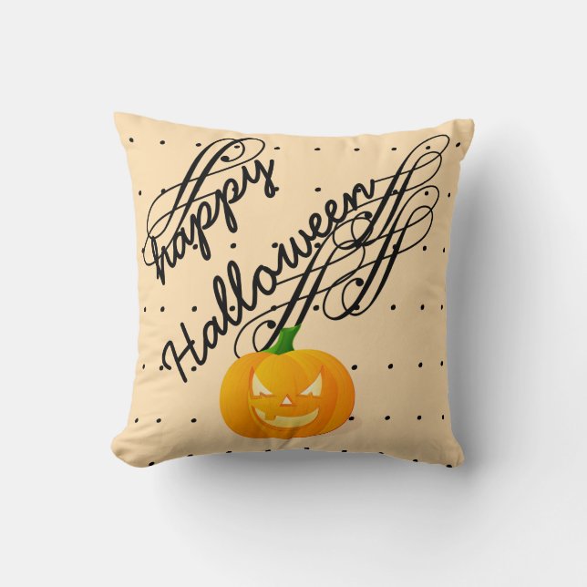 Coussin Joyeux Citrouille d'Halloween Pois (Recto)