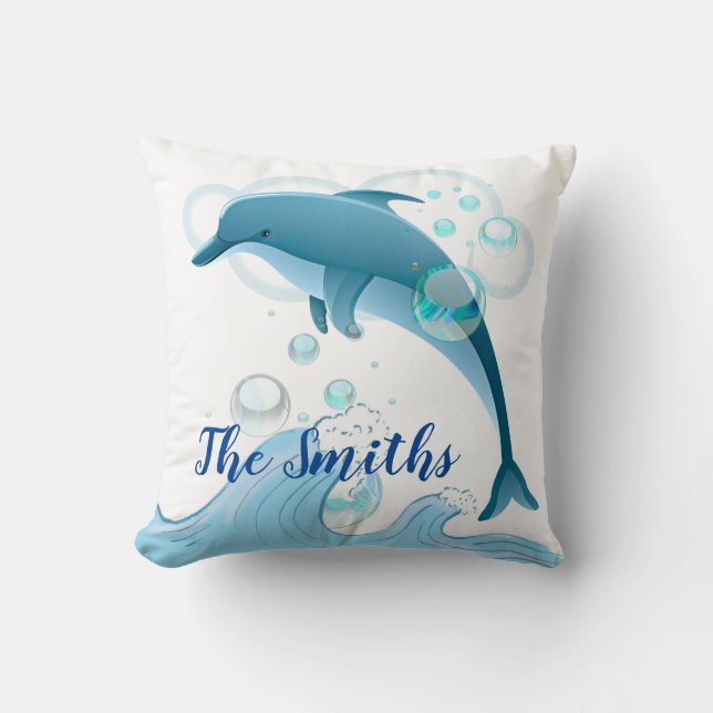 Coussin Joyeux dauphin de saut avec des bulles (Recto)