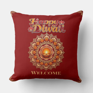 Coussin Joyeux Diwali Festival des lumières Deepak Lotus R